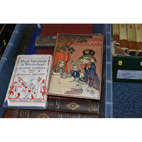 558 - TWO BOXES OF ANTIQUARIAN BOOKS, to include Alice's Adventures in Wonderland by Lewis Carroll with ei... 