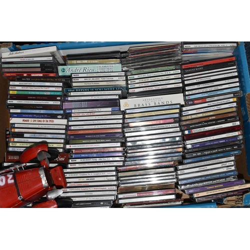 566 - FOUR BOXES OF CDS AND MISCELLANEOUS SUNDRIES, to include a boxed U8 Plus Racer compatible with a Pla... 