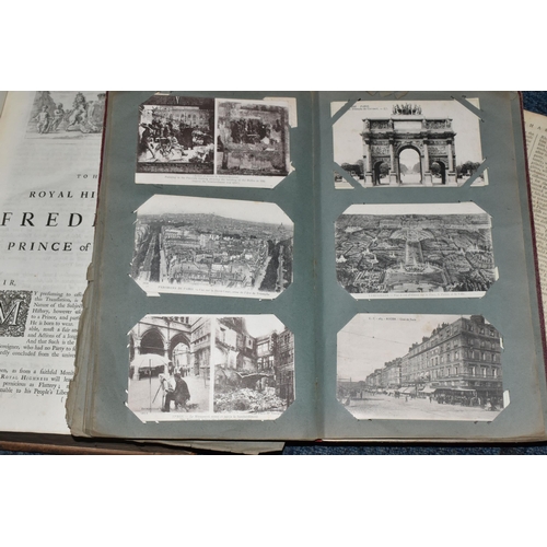 570 - TWO ANTIQUARIAN BOOKS AND AN ALBUM OF POSTCARDS, comprising an album of one hundred and forty five l... 