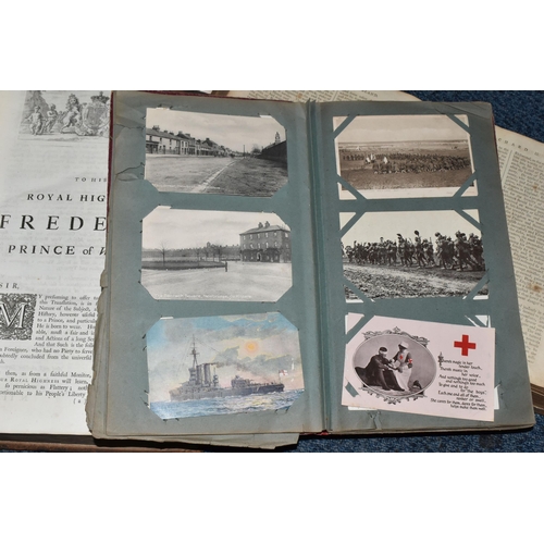 570 - TWO ANTIQUARIAN BOOKS AND AN ALBUM OF POSTCARDS, comprising an album of one hundred and forty five l... 