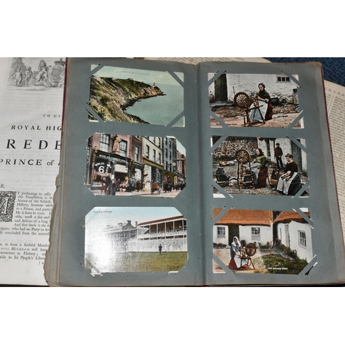 570 - TWO ANTIQUARIAN BOOKS AND AN ALBUM OF POSTCARDS, comprising an album of one hundred and forty five l... 