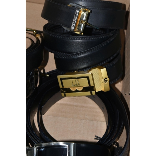 575 - A BOX OF LEATHER BELTS, nine mainly black leather belts, sizes vary, approximate size M (1 box) (sd)