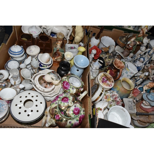 578 - FOUR BOXES AND LOOSE CERAMIC GIFTWARE AND ORNAMENTS, to include a West German vase 4215/2 with geome... 