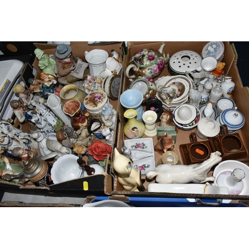 578 - FOUR BOXES AND LOOSE CERAMIC GIFTWARE AND ORNAMENTS, to include a West German vase 4215/2 with geome... 