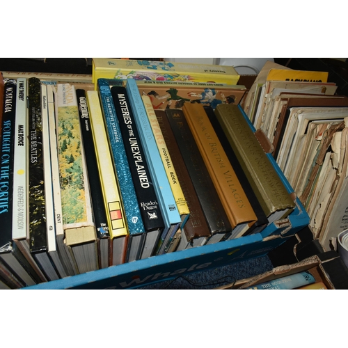 580 - FIVE BOXES OF BOOKS AND MAGAZINES, to include fifty books including fiction, gardening, wildlife, mu... 