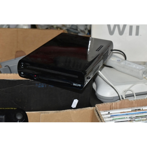 586 - FOUR BOXES OF  NINTENDO WII U AND WII CONSOLES AND GAMES, Wii U is American and comes with the game ... 