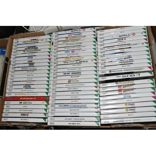 586 - FOUR BOXES OF  NINTENDO WII U AND WII CONSOLES AND GAMES, Wii U is American and comes with the game ... 