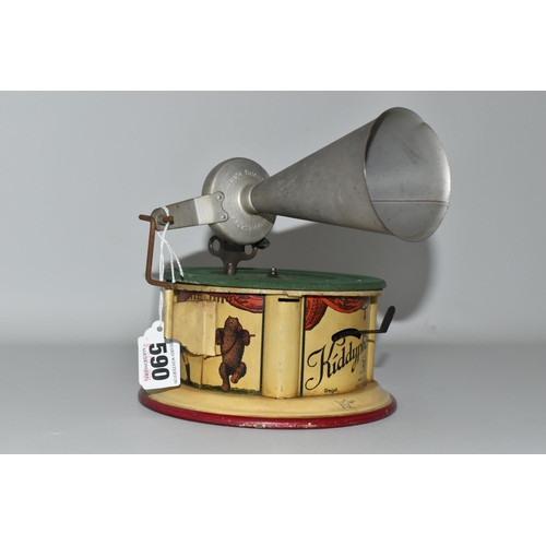 590 - A VINTAGE GERMAN BING 'KIDDYPHONE' TINPLATE MODEL GRAMOPHONE, with original key, M.RNo. 5019- (U.S.A... 