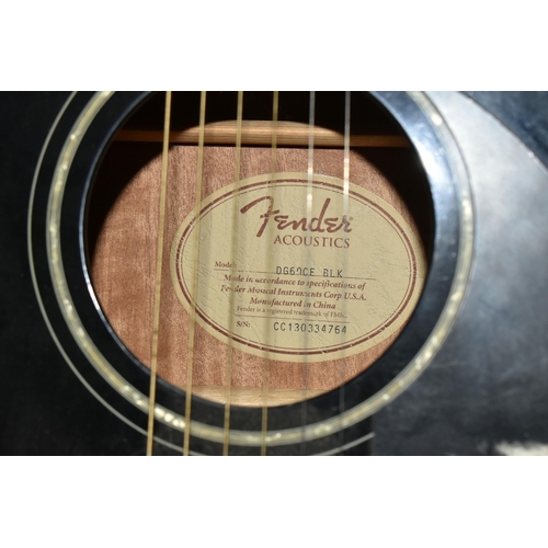 592 - A FENDER ELECTRO-ACOUSTIC GUITAR, model DG60CE-BLK, black finish, serial no CC130334764, PLEASE NOTE... 