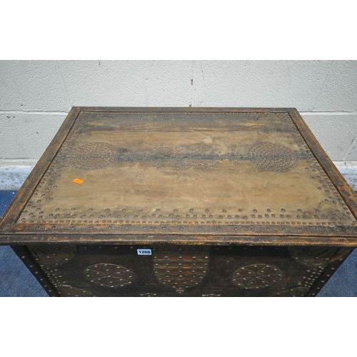 1200 - AN INDIAN HARDWOOD STORAGE CHEST, with studded details, and twin brass handles, width 78cm x depth 5... 