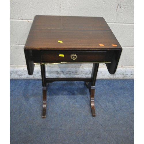 1215 - A HARDWOOD TWO TIER LAMP TABLE, with two drawers, a mahogany coffee table, a rolling table, a stool,... 