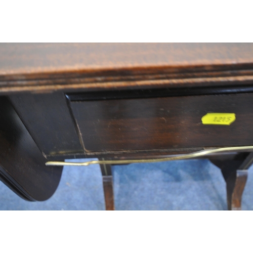 1215 - A HARDWOOD TWO TIER LAMP TABLE, with two drawers, a mahogany coffee table, a rolling table, a stool,... 