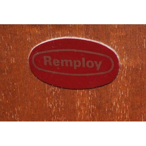 1230 - REMPLOY, A MID CENTURY TEAK BUREAU, the fall front door enclosing a fitted interior, above two drawe... 