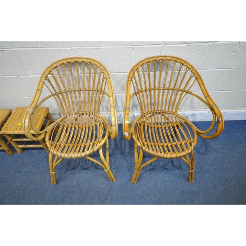 1237 - A PAIR OF RATTAN ARMCHAIRS, width 64cm x depth 70cm x height 77cm, a coffee table, along with two oc... 