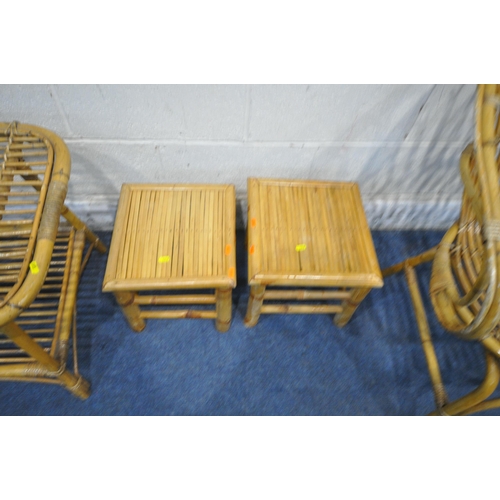 1237 - A PAIR OF RATTAN ARMCHAIRS, width 64cm x depth 70cm x height 77cm, a coffee table, along with two oc... 