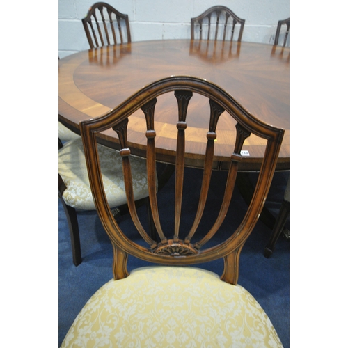 1238 - POSSIBLY REPRODUX, A LARGE CIRCULAR MAHOGANY TABLE, with yew wood inlay, raised on a single pedestal... 