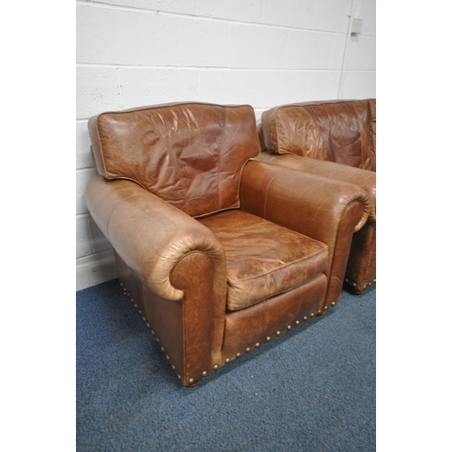 1246 - A WADE UPHOLSTERY BROWN LEATHER TWO PIECE LOUNGE SUITE, comprising a two seater settee, length 198cm... 