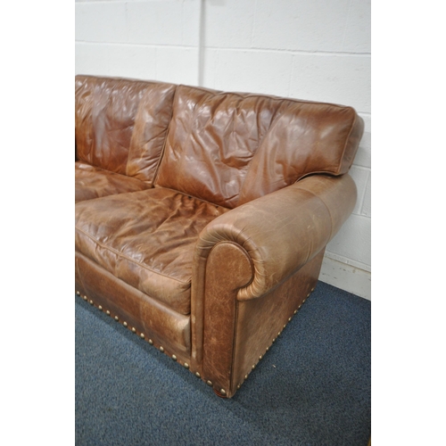 1246 - A WADE UPHOLSTERY BROWN LEATHER TWO PIECE LOUNGE SUITE, comprising a two seater settee, length 198cm... 