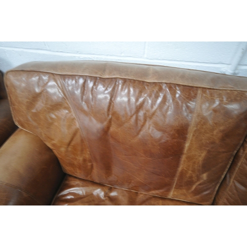 1246 - A WADE UPHOLSTERY BROWN LEATHER TWO PIECE LOUNGE SUITE, comprising a two seater settee, length 198cm... 