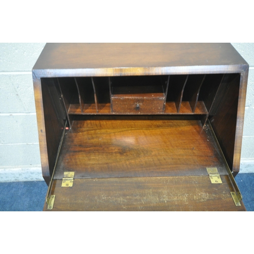 1247 - AN EARLY 20TH CENTURY BURR WALNUT BUREAU, the fall front door enclosing a fitted interior, above a s... 