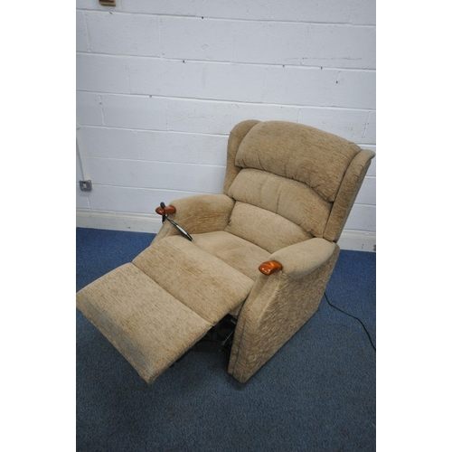 1253 - A HSL BROWN UPHOLSTERED ELECTRIC RISE AND RECLINE ARMCHAIR (PAT pass and working, in need of a minor... 