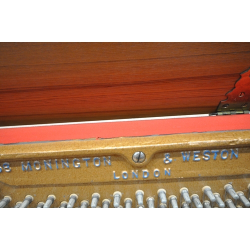 1256 - MONINGTON AND WESTON, A 20TH CENTURY OVERSTRUNG UPRIGHT PIANO, serial number 74407, width 141cm x de... 