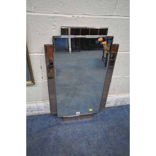 1261 - AN ART DECO FRAMELESS BEVELLED EDGE WALL MIRROR, 80cm x 40cm, two rectangular gilt frame mirrors, an... 