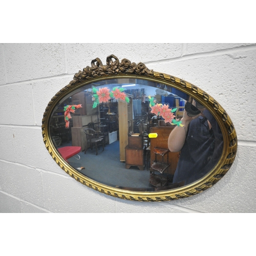 1261 - AN ART DECO FRAMELESS BEVELLED EDGE WALL MIRROR, 80cm x 40cm, two rectangular gilt frame mirrors, an... 