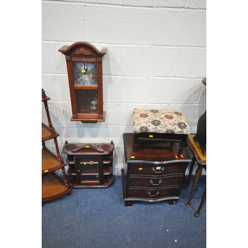 1262 - A LARGE SELECTION OF OCCASIONAL FURNITURE, to include a small serpentine chest of three drawers, wid... 