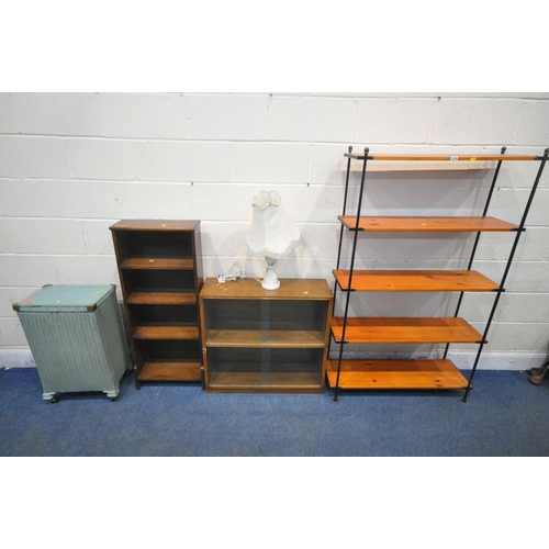 1276 - A MODERN FIVE TIER SHELVING UNIT, width 90cm x depth 32cm x height 152cm, a bookcase with four slidi... 