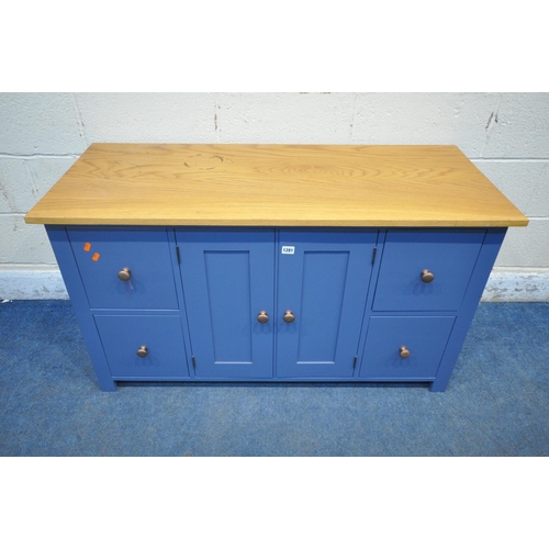 1281 - A PARTIALLY PAINTED CABINET, fitted with four drawers flanking double cupboard doors, width 121cm x ... 