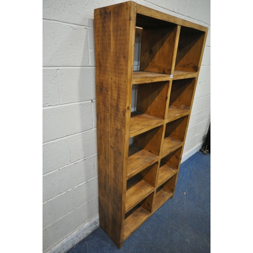 1287 - A MODERN CORONA PINE STORAGE CABINET, with ten divisions, width 91cm x depth 31cm x height 183cm (co... 