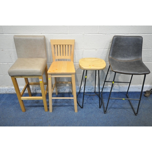 1290 - FOUR VARIOUS HIGH STOOLS, varying in shape, size, style, material, etc (condition report: all in ove... 