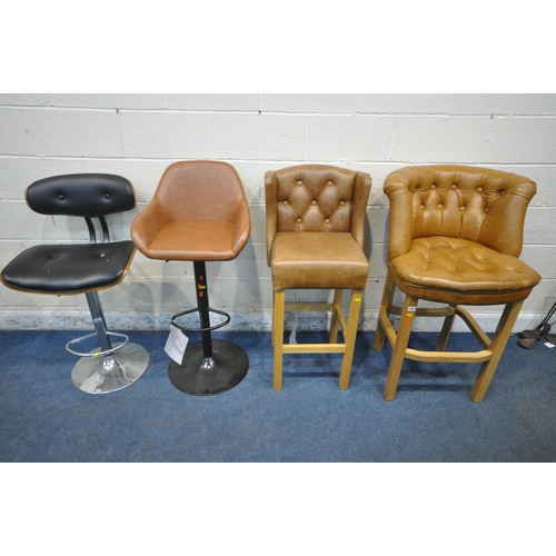 1291 - FOUR VARIOUS HIGH STOOLS, varying in shape, size, style, material, etc (condition report: all in ove... 