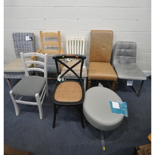 1295 - A VARIETY OF ODD CHAIRS, varying in shapes, sizes, styles, colours, materials, etc, along with a cir... 