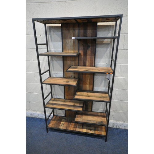 1300 - A MODERN METAL SHELVING SYSTEM, with seven alternating shelves, width 110cm x depth 35cm x height 19... 