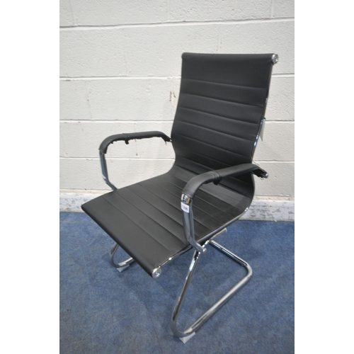 1306 - A CHROME FRAME DESK CHAIR, with black leather upholstery (condition report: overall good condition)