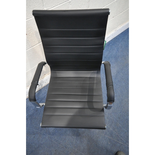 1306 - A CHROME FRAME DESK CHAIR, with black leather upholstery (condition report: overall good condition)