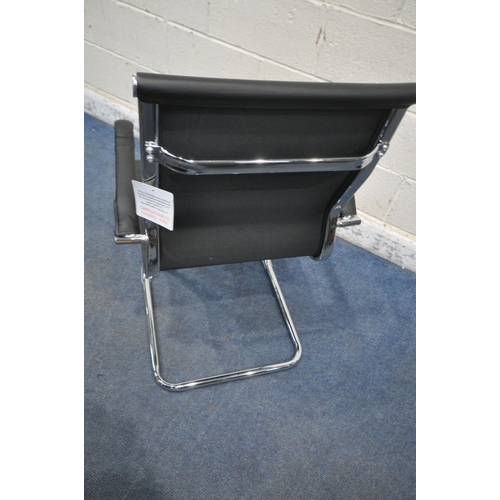 1306 - A CHROME FRAME DESK CHAIR, with black leather upholstery (condition report: overall good condition)