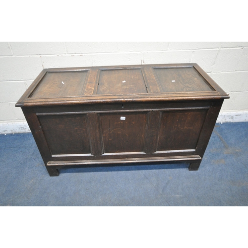 1318 - A GEORGIAN OAK COFFER, with a hinged lid, width 134cm x depth 58cm x height 78cm (condition report: ... 