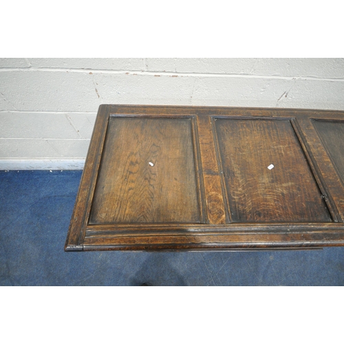 1318 - A GEORGIAN OAK COFFER, with a hinged lid, width 134cm x depth 58cm x height 78cm (condition report: ... 