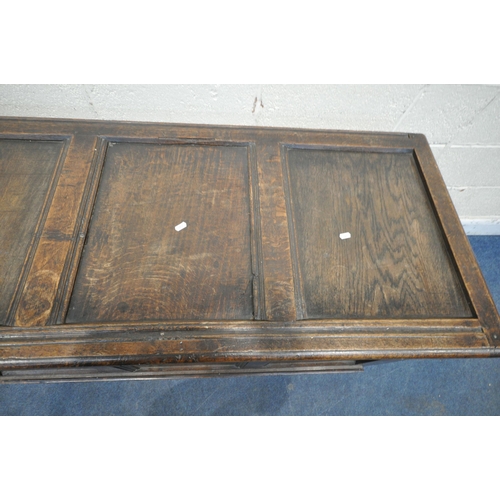 1318 - A GEORGIAN OAK COFFER, with a hinged lid, width 134cm x depth 58cm x height 78cm (condition report: ... 