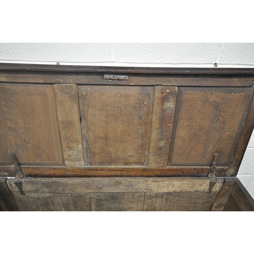 1318 - A GEORGIAN OAK COFFER, with a hinged lid, width 134cm x depth 58cm x height 78cm (condition report: ... 