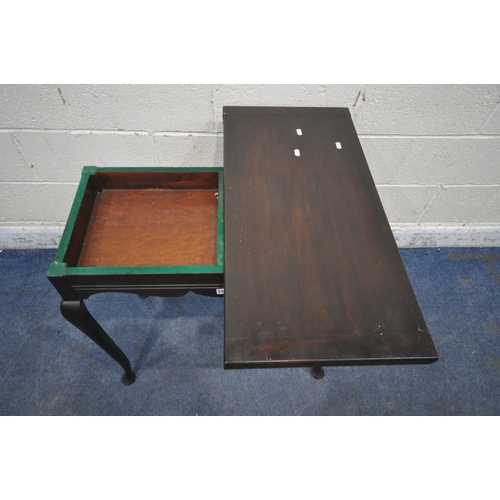 1320 - A 20TH CENTURY MAHOGANY TEA TABLE, the swivel fold over top enclosing a small storage section, a wav... 