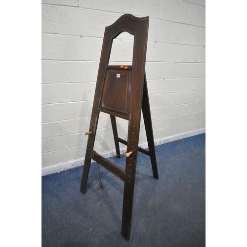 1322 - A 19TH CENTURY MAHOGANY AND CROSS BANDED DISPLAY EASEL, width 79cm x height 183cm (condition report:... 