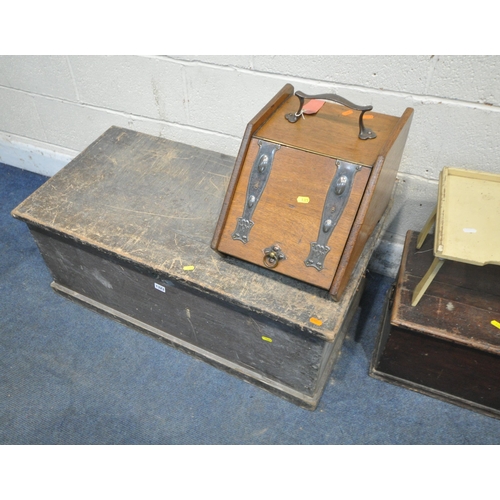 1323 - A TOOL CHEST, with a hinged lid and twin metal handles, width 95cm x depth 49cm x height 39cm, a pur... 