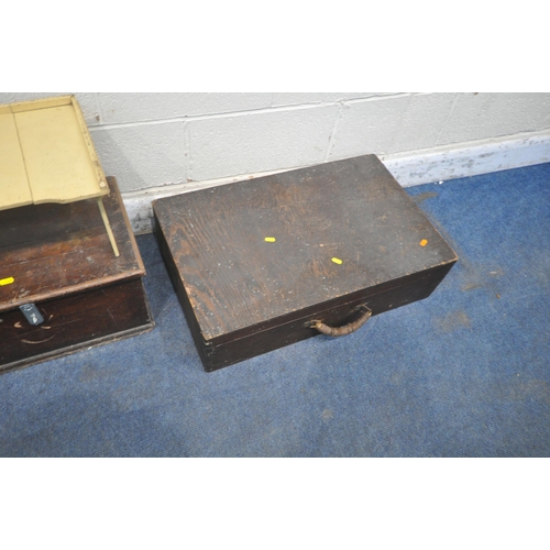 1323 - A TOOL CHEST, with a hinged lid and twin metal handles, width 95cm x depth 49cm x height 39cm, a pur... 