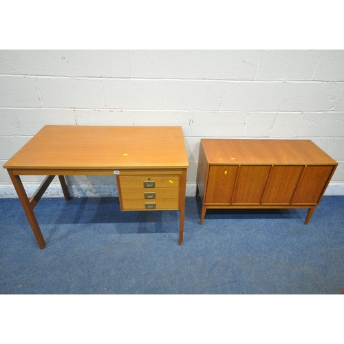 1324 - A MID CENTURY TEAK DESK, with three drawers, width 105cm x depth 60cm x height 72cm, along with a bi... 