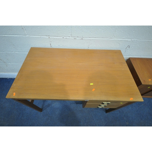 1324 - A MID CENTURY TEAK DESK, with three drawers, width 105cm x depth 60cm x height 72cm, along with a bi... 