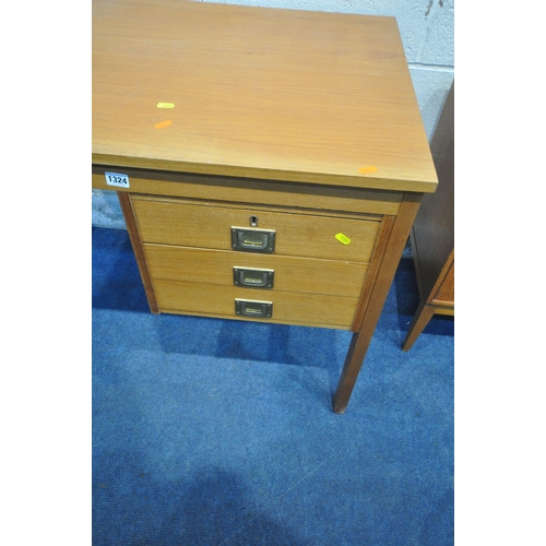 1324 - A MID CENTURY TEAK DESK, with three drawers, width 105cm x depth 60cm x height 72cm, along with a bi... 